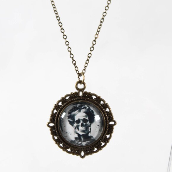 Baroness of Bones Necklace – Gothic Skeleton Victorian Portrait Jewelry - Picture 1 of 4